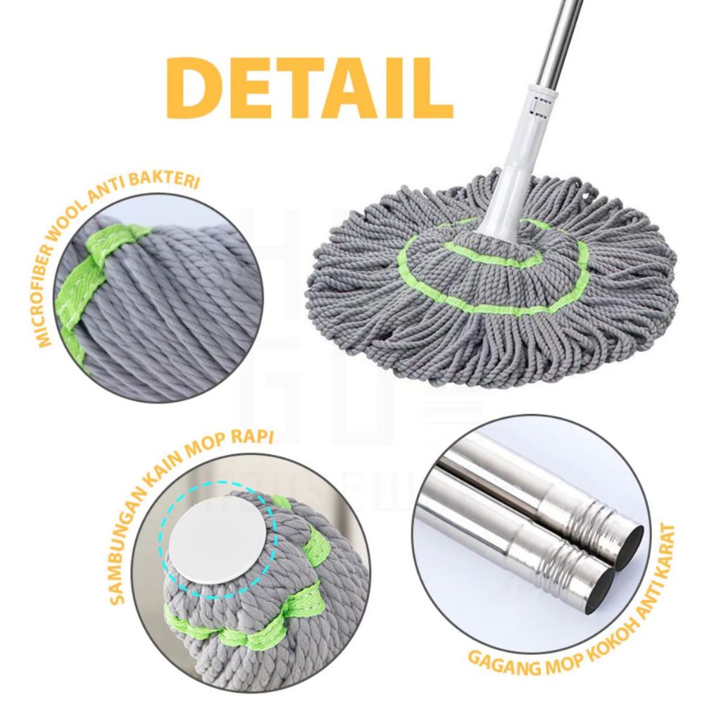 Alat Pel Lantai Peras Tarik Putar Otomatis / Twist Mop Microfiber Daya Serap Air Kuat Praktis Murah