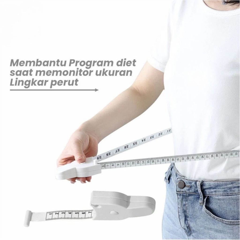 Meteran Gulung Badan 150cm Otomatis / Alat Ukur Lingkar Perut Lengan Kain Double Side Multifungsi