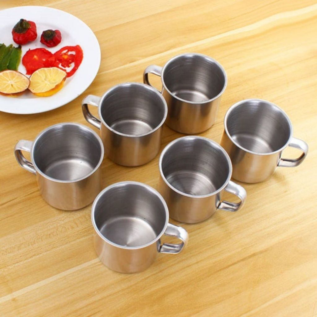 Cangkir Stainless 7cm Tebal / Gelas Minum Kopi Teh Tahan Panas / Mug Travel Mini Anti Karat Termurah