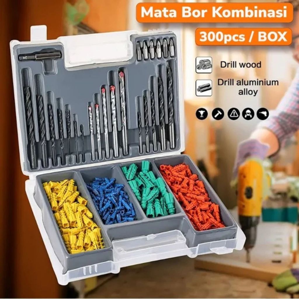 Mata Bor Set 300pcs / Drill Bit Set Combination / Alat Pengeboran Besi Kayu Baja Beton High Quality
