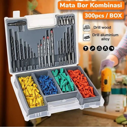 Mata Bor Set 300pcs / Drill Bit Set Combination / Alat Pengeboran Besi Kayu Baja Beton High Quality