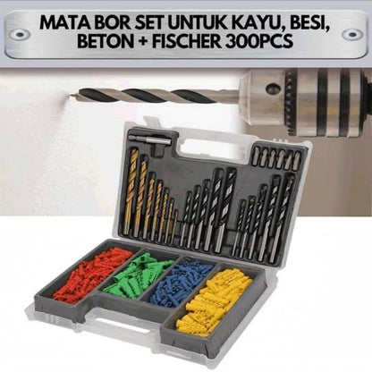 Mata Bor Set 300pcs / Drill Bit Set Combination / Alat Pengeboran Besi Kayu Baja Beton High Quality