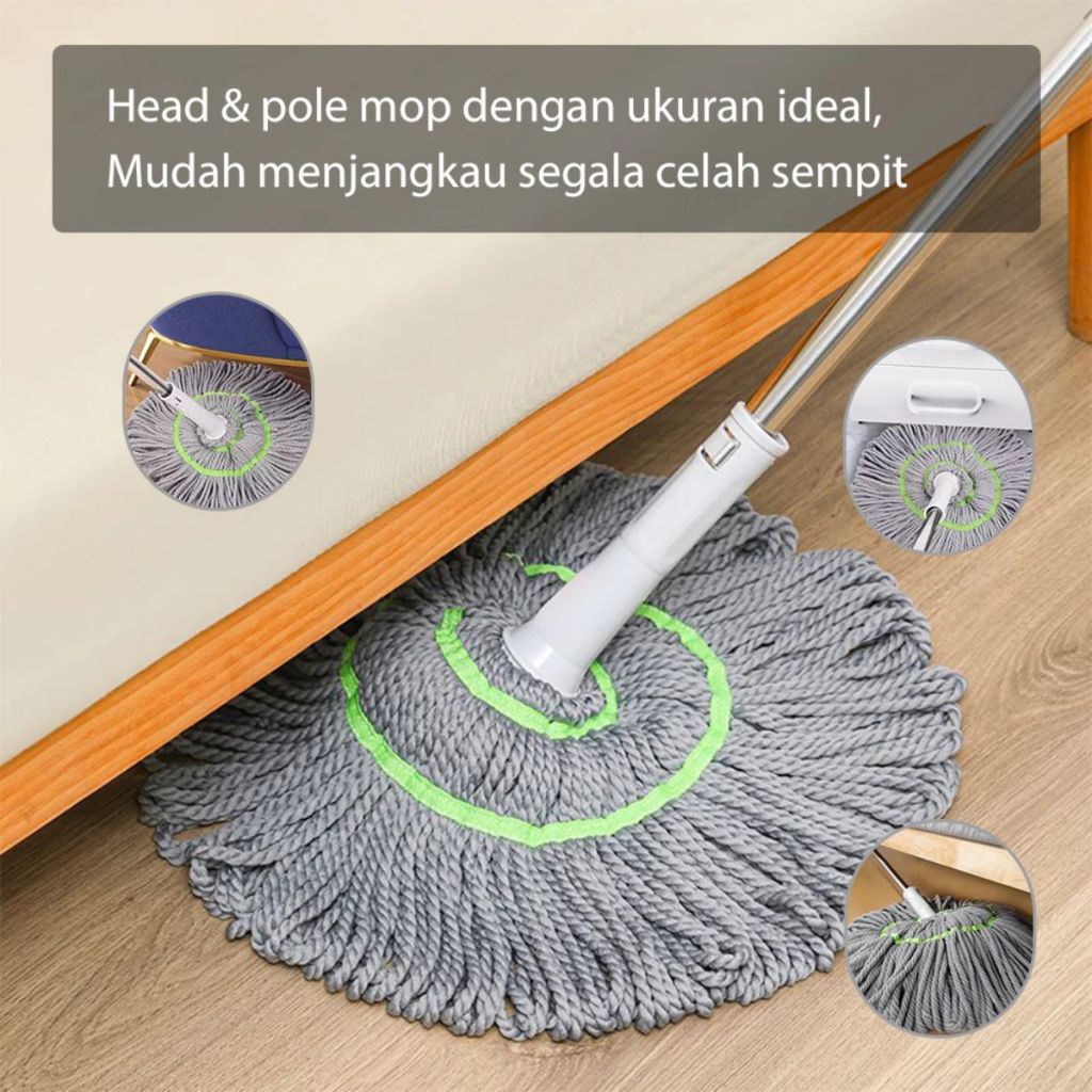 Alat Pel Lantai Peras Tarik Putar Otomatis / Twist Mop Microfiber Daya Serap Air Kuat Praktis Murah
