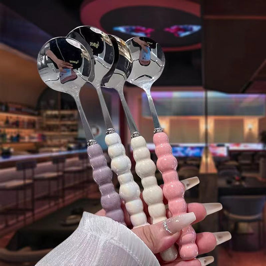 Sendok Stainless Bentuk Mutiara / Pearl Cutlery Aesthetic / Peralatan Makan Ala Korean Premium Tebal