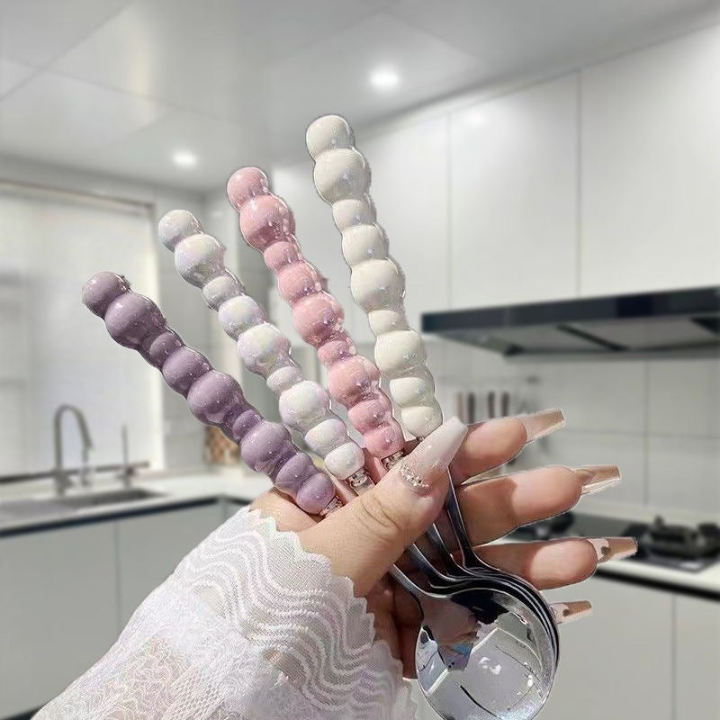 Sendok Stainless Bentuk Mutiara / Pearl Cutlery Aesthetic / Peralatan Makan Ala Korean Premium Tebal