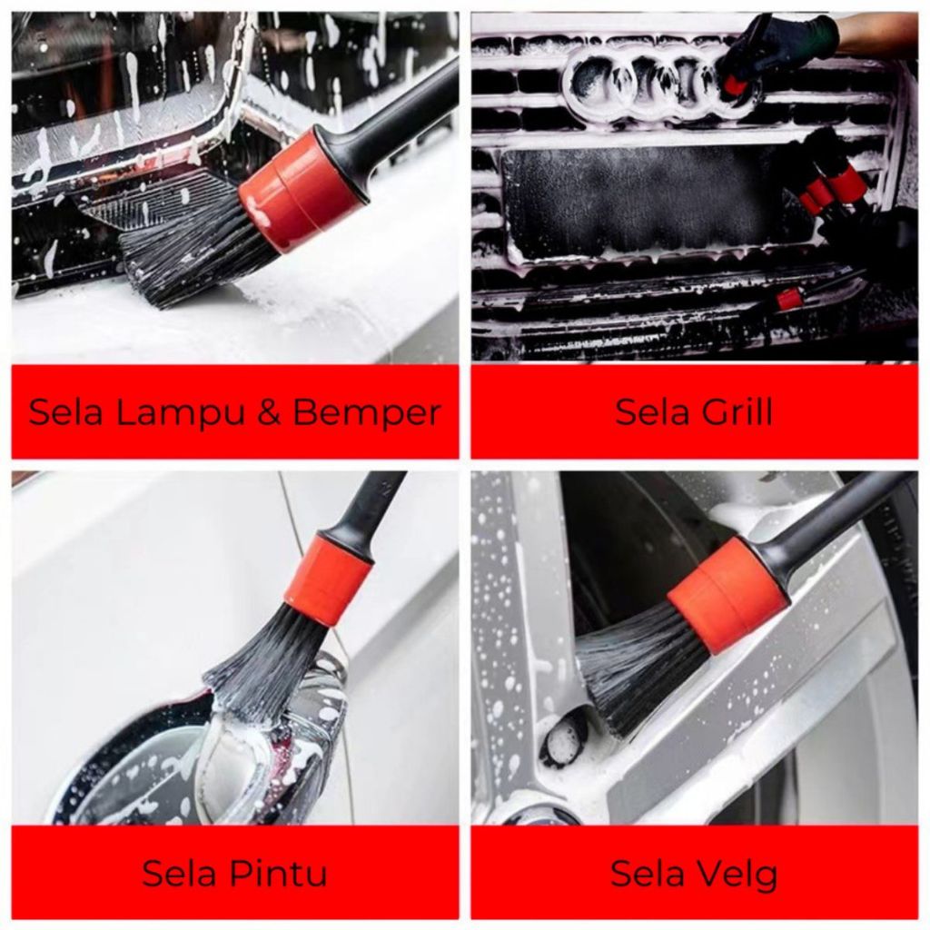 Kuas Cuci Mobil 5in1 / Brush Detailing Set / Sikat Pembersih Debu Sela Interior Motor Multifungsi