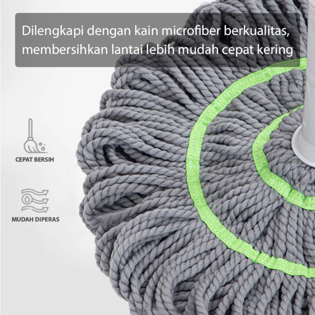 Alat Pel Lantai Peras Tarik Putar Otomatis / Twist Mop Microfiber Daya Serap Air Kuat Praktis Murah