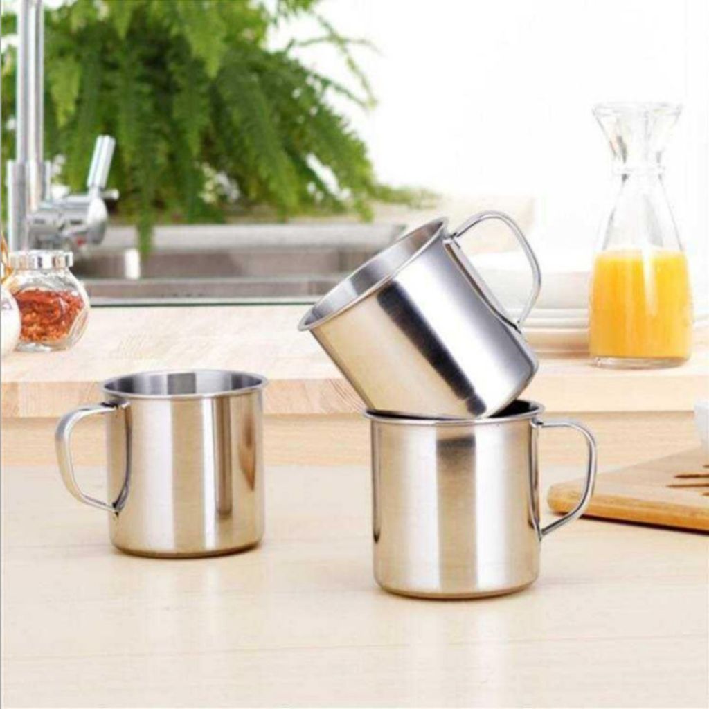 Cangkir Stainless 7cm Tebal / Gelas Minum Kopi Teh Tahan Panas / Mug Travel Mini Anti Karat Termurah