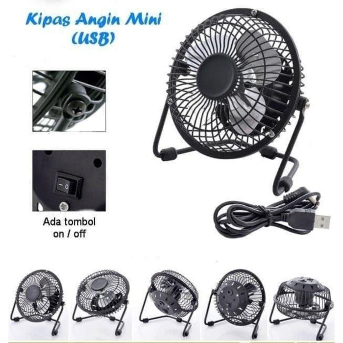 Kipas Angin USB Besi 5 Inch Portable / Mini Fan Meja Elektrik Pendingin Ruangan Super Kencang Anti Panas
