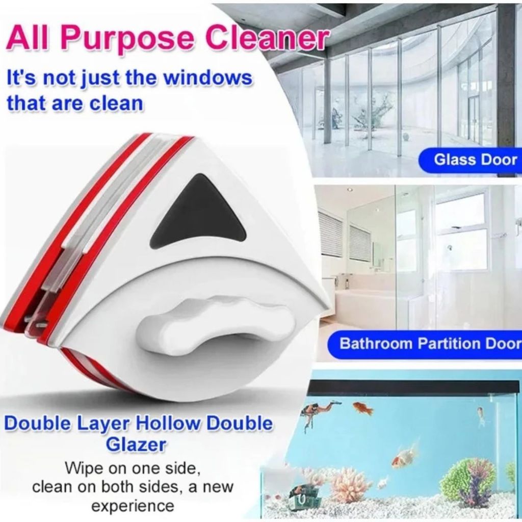Alat Pembersih Kaca Magnet Segitiga | Window Magnetic Cleaner Double | Wipper Pengangkat Kotoran  Debu Jendela Multifungsi