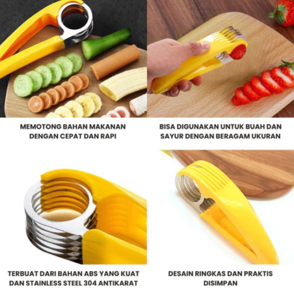 Alat Pemotong Pisang Manual Stainless | Banana Slicer Multifungsi | Alat Potong Sosis Timun Wortel Praktis Super Tajam