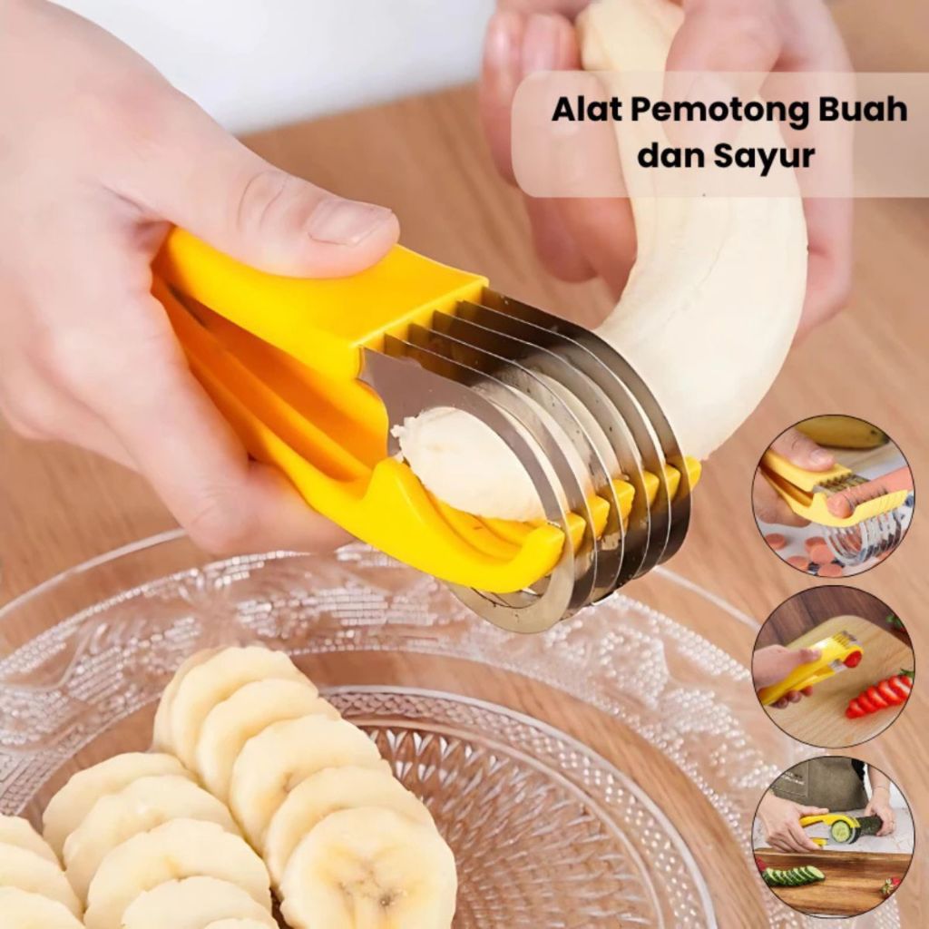 Alat Pemotong Pisang Manual Stainless | Banana Slicer Multifungsi | Alat Potong Sosis Timun Wortel Praktis Super Tajam