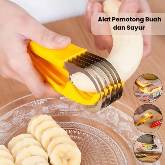 Alat Pemotong Pisang Manual Stainless | Banana Slicer Multifungsi | Alat Potong Sosis Timun Wortel Praktis Super Tajam