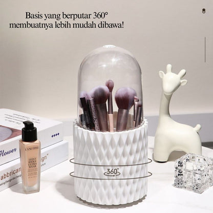 Rak Kosmetik Putar 360° + Tutup Transparan | Storage Box Estetik | Tempat Alat Makeup Alat Tulis Sendok Garpu Praktis Elegan Serbaguna