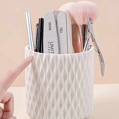 Rak Kosmetik Putar 360° + Tutup Transparan | Storage Box Estetik | Tempat Alat Makeup Alat Tulis Sendok Garpu Praktis Elegan Serbaguna