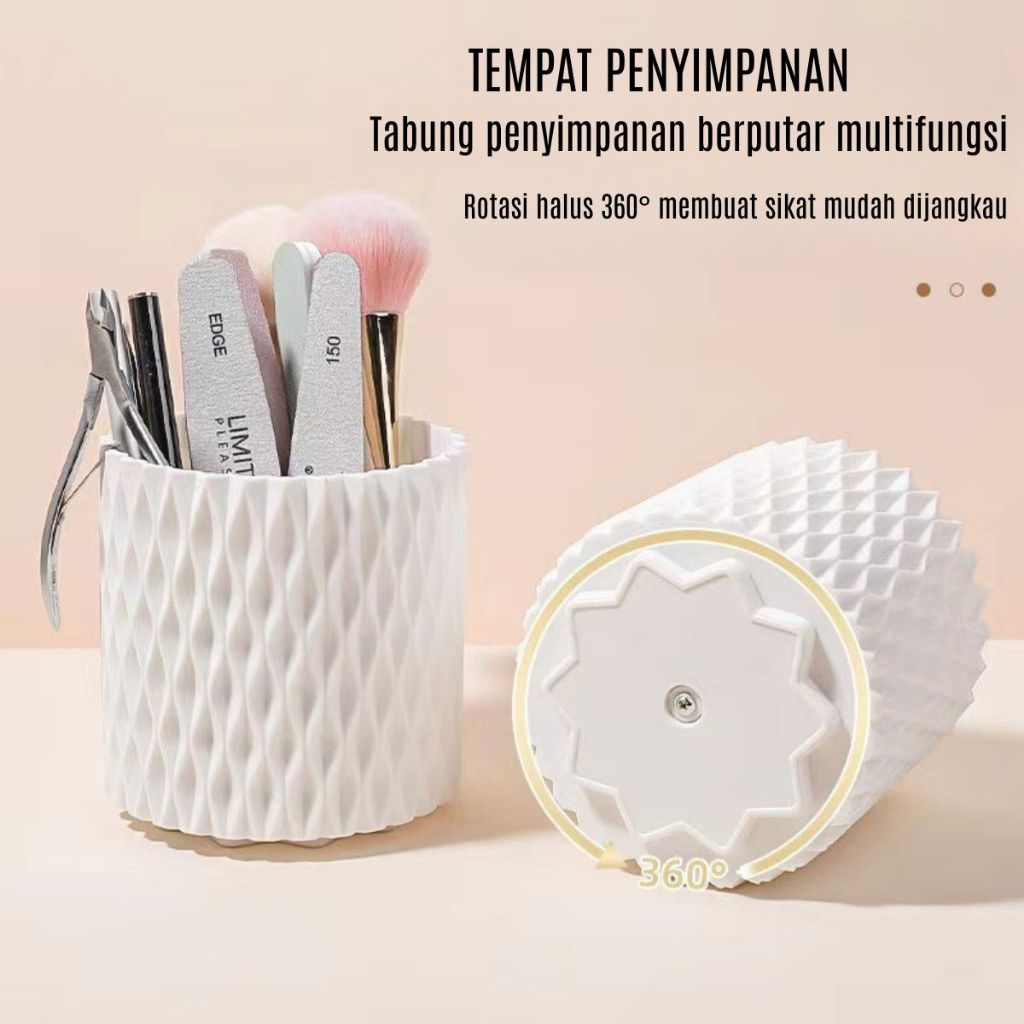 Rak Kosmetik Putar 360° + Tutup Transparan | Storage Box Estetik | Tempat Alat Makeup Alat Tulis Sendok Garpu Praktis Elegan Serbaguna