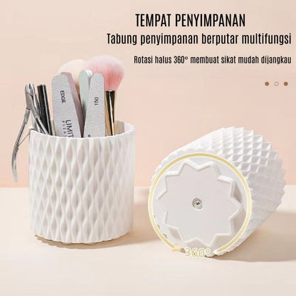 Rak Kosmetik Putar 360° + Tutup Transparan | Storage Box Estetik | Tempat Alat Makeup Alat Tulis Sendok Garpu Praktis Elegan Serbaguna