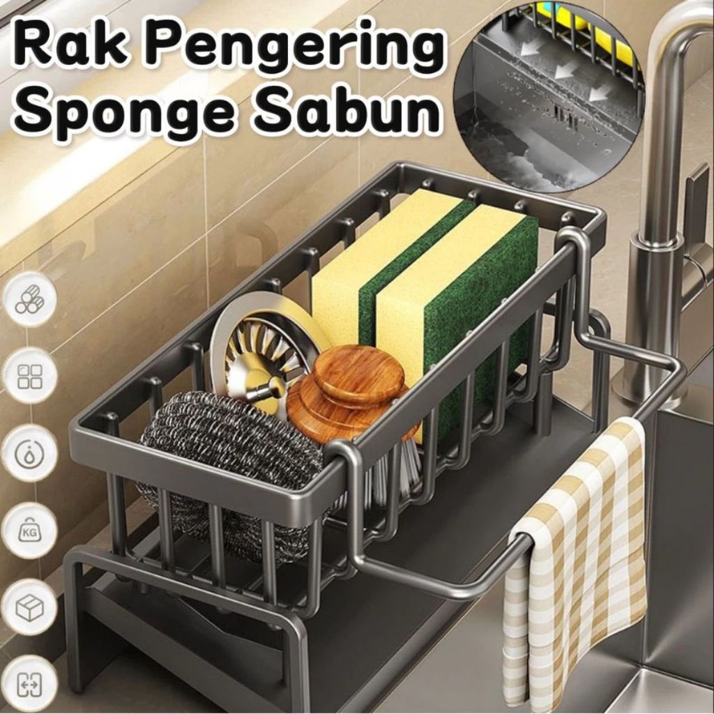 Rak Wastafel Sabun Cuci Piring | Sink Drain Rack Plastik Multifungsi | Tempat Pengering Spons Gantungan Lap Serbet Multifungsi