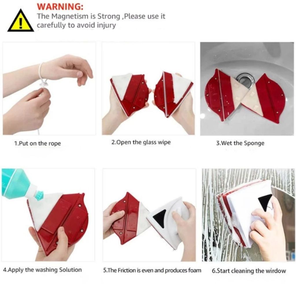 Alat Pembersih Kaca Magnet Segitiga | Window Magnetic Cleaner Double | Wipper Pengangkat Kotoran  Debu Jendela Multifungsi