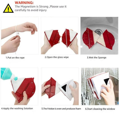 Alat Pembersih Kaca Magnet Segitiga | Window Magnetic Cleaner Double | Wipper Pengangkat Kotoran  Debu Jendela Multifungsi