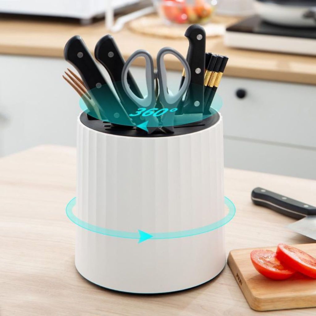 Tempat Pisau dan Sendok Putar 360° | Organizer Dapur Estetik | Rak Simpan Garpu Gunting Minimalis Elegan Multifungsi