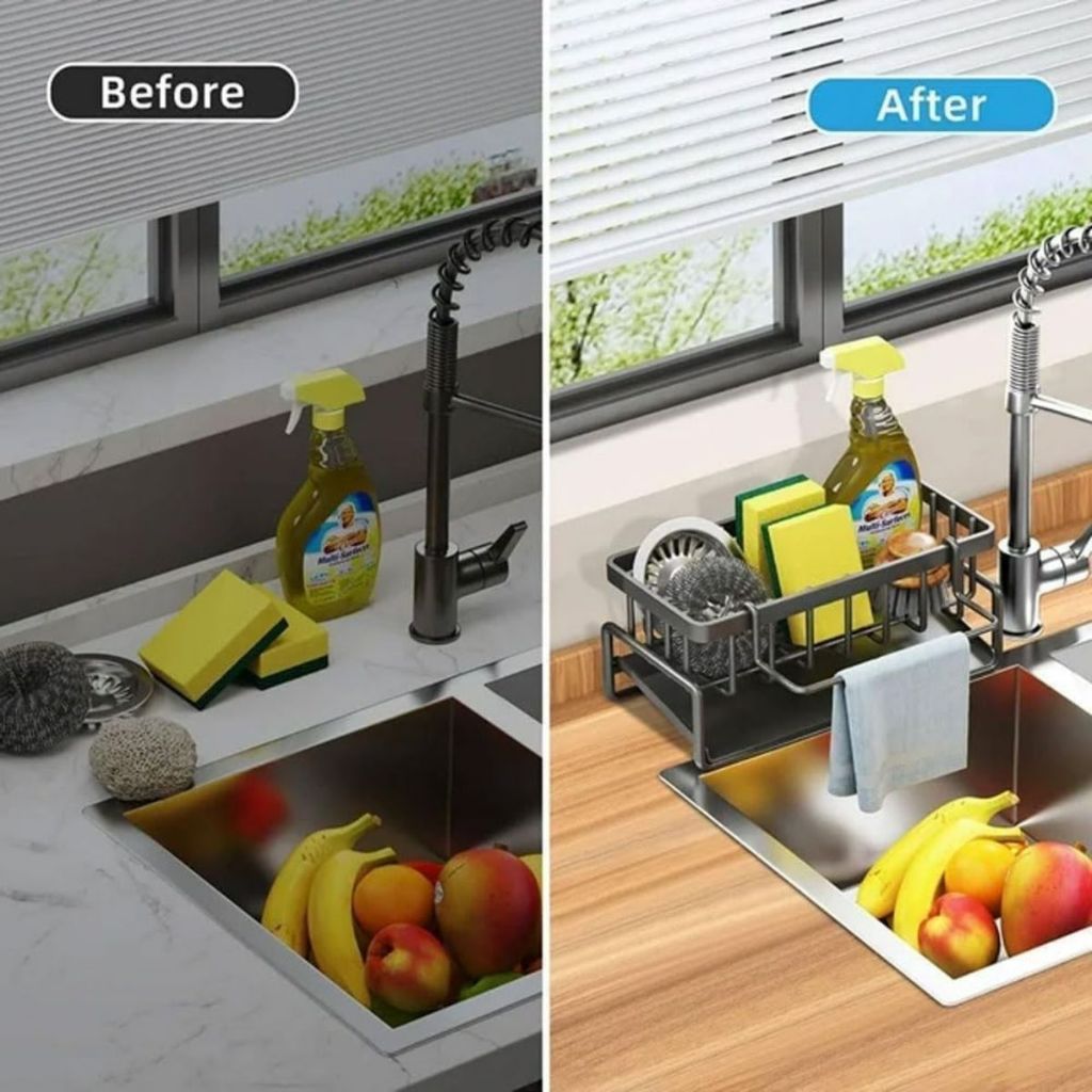 Rak Wastafel Sabun Cuci Piring | Sink Drain Rack Plastik Multifungsi | Tempat Pengering Spons Gantungan Lap Serbet Multifungsi