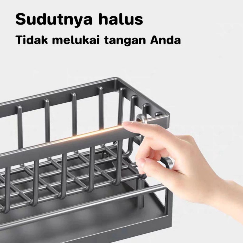 Rak Wastafel Sabun Cuci Piring | Sink Drain Rack Plastik Multifungsi | Tempat Pengering Spons Gantungan Lap Serbet Multifungsi
