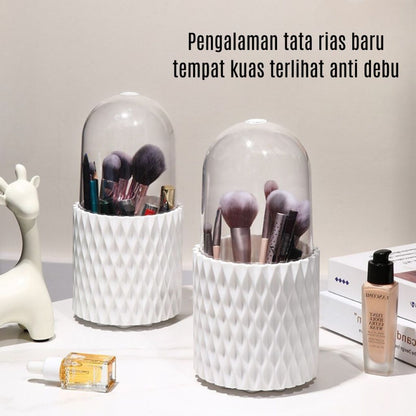 Rak Kosmetik Putar 360° + Tutup Transparan | Storage Box Estetik | Tempat Alat Makeup Alat Tulis Sendok Garpu Praktis Elegan Serbaguna