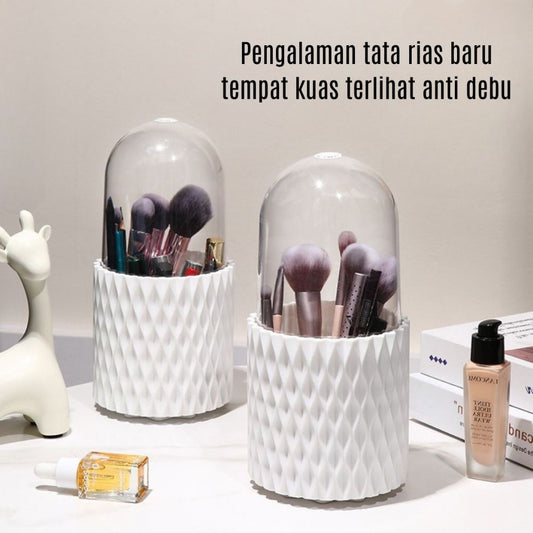 Rak Kosmetik Putar 360° + Tutup Transparan | Storage Box Estetik | Tempat Alat Makeup Alat Tulis Sendok Garpu Praktis Elegan Serbaguna