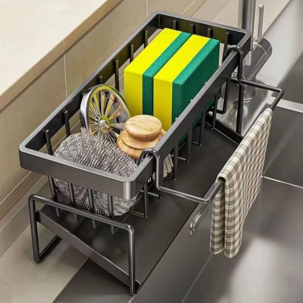 Rak Wastafel Sabun Cuci Piring | Sink Drain Rack Plastik Multifungsi | Tempat Pengering Spons Gantungan Lap Serbet Multifungsi