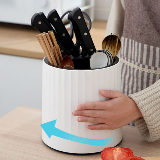 Tempat Pisau dan Sendok Putar 360° | Organizer Dapur Estetik | Rak Simpan Garpu Gunting Minimalis Elegan Multifungsi