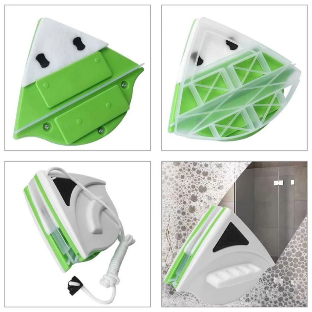 Alat Pembersih Kaca Magnet Segitiga | Window Magnetic Cleaner Double | Wipper Pengangkat Kotoran  Debu Jendela Multifungsi