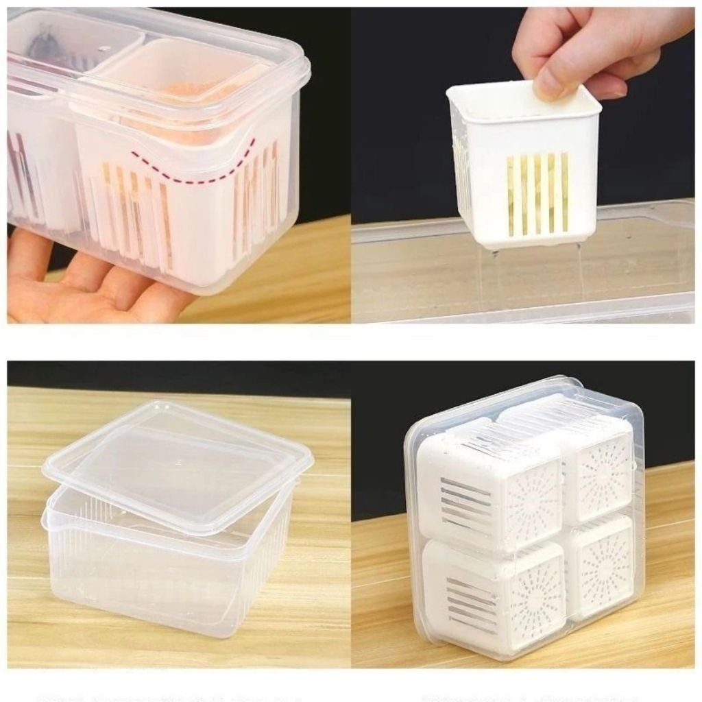 Kotak Saringan 4 Sekat / Drain Jar Serbaguna / Wadah Tirisan Tempat Buah Cabe Tomat Bawang Termurah