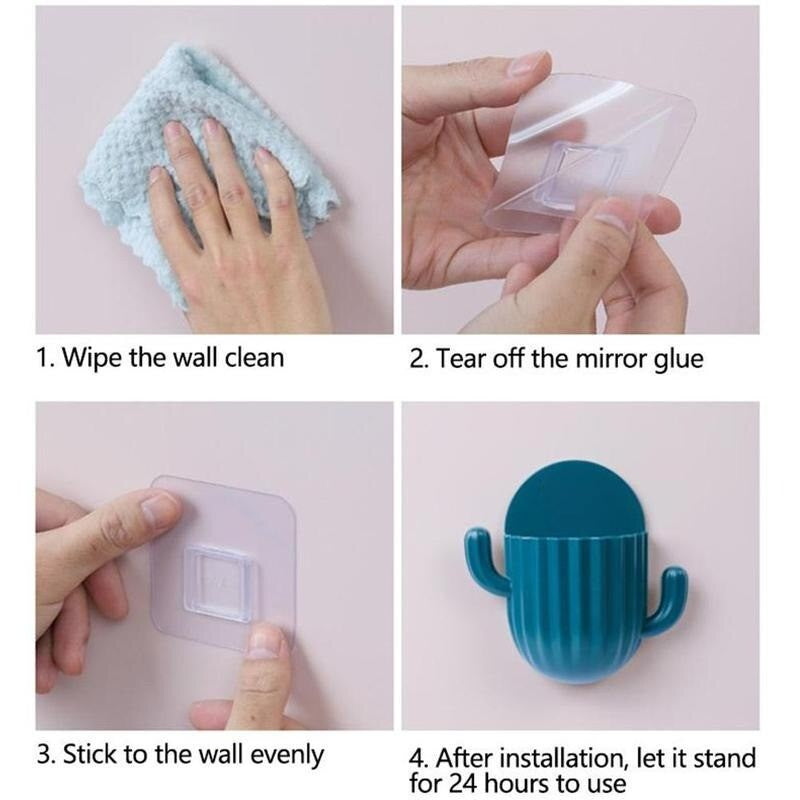 Rak Tempel Dinding Bentuk Kaktus 2In1 / Hook Tempat Penyimpanan Gantung Alat Cukur Karet Kuncir Kain Lap Kunci / Wall Mounted Storage Rack Cactus / Holder Tempat Sikat Gigi Remote AC TV Pasang Tembok Serbaguna
