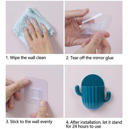 Rak Tempel Dinding Bentuk Kaktus 2In1 / Hook Tempat Penyimpanan Gantung Alat Cukur Karet Kuncir Kain Lap Kunci / Wall Mounted Storage Rack Cactus / Holder Tempat Sikat Gigi Remote AC TV Pasang Tembok Serbaguna