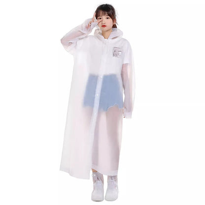 Jas Hujan Dewasa Model Poncho Waterproof Bahan EVA Tebal / Jas Hujan Mantel Korea + Hoodie Semi Transparan Anti Air / Jubah Terusan Musim Ujan Untuk Motor Anti Basah / Raincoat Lightweight Unisex Reusable Pria Wanita