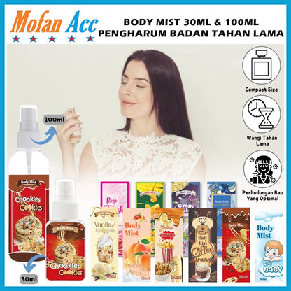 Body Mist Parfum 30ml Dan 100ml / Parfum Pengharum Badan Pria dan Wanita Wangi Tahan Lama / Body Spray Parfume Pewangi Baju Semprot Size 30ML 100ML Eau de Parfume Tahan Lama Wangi Sweet Fresh Soft