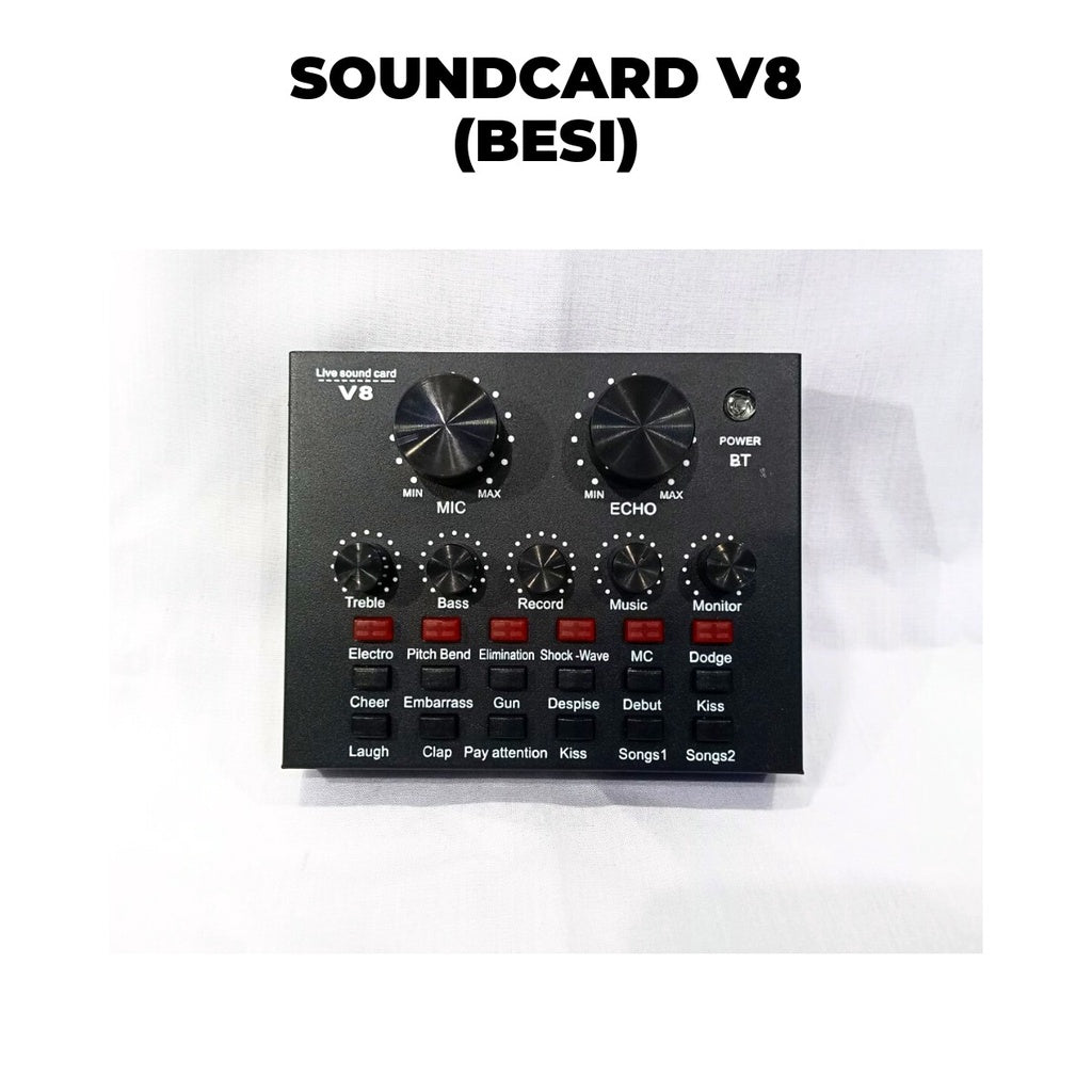 SoundCard V8 Recording dan Broadcasting Sound Effect Singing Streaming Live Karaoke - Alat Sound card Audio Mixer External Microphone Headset Bluetooth Efek Suara Jenis Elektonik Artifisial Wireless
