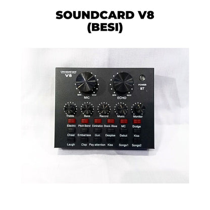 SoundCard V8 Recording dan Broadcasting Sound Effect Singing Streaming Live Karaoke - Alat Sound card Audio Mixer External Microphone Headset Bluetooth Efek Suara Jenis Elektonik Artifisial Wireless