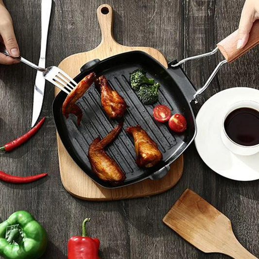 Panci Panggang Square Grill Pan Foldable 20Cm Wajan BBQ Anti Lengket Bentuk Kotak Panci Pemanggang Bakaran Sate Serbaguna