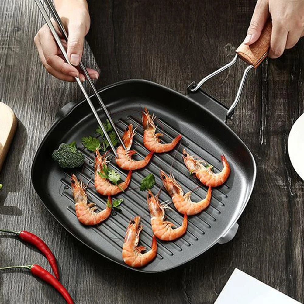 Panci Panggang Square Grill Pan Foldable 20Cm Wajan BBQ Anti Lengket Bentuk Kotak Panci Pemanggang Bakaran Sate Serbaguna