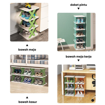 Rak Sepatu Sandal Buku Pajangan 5 Tingkat Model X Minimalis / Rak 5 Susun Plastik Tempat Penyimpanan Sendal Aesthetic Assembled Shoe Rack 5 Levels Serbaguna Multifungsi