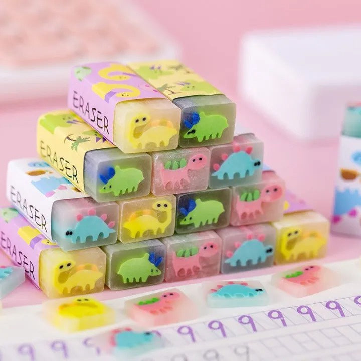 Penghapus Karet Transparan Motif Buah dan Dino / Hapusan Pensil Bergambar Unik Lucu Dan Wangi Transparent Eraser Setip Karakter Perlengkapan ATK Alat Tulis Sekolah Anak Kantor