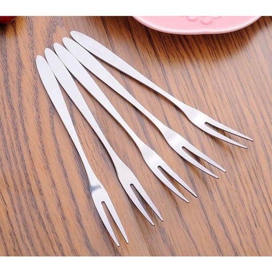 Garpu Mini Stainless Steel Tusukan Dwisula Buah Kue Puding Two-Tooth Fork Alat Tusuk Makanan Serbaguna Garpu Kecil Untuk Souvenir Pernikahan