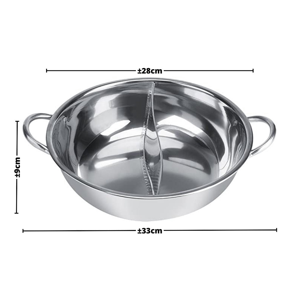 Panci Hotpot 2 Sekat Stainless Steel 28Cm Steamboat Shabu Suki Kuali Wadah Tempat Sayur Sop 2in1 Dandang Steamer Rasa Ala Korea Pan Hot Pot Rebus Soup Serbaguna