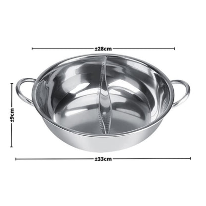 Panci Hotpot 2 Sekat Stainless Steel 28Cm Steamboat Shabu Suki Kuali Wadah Tempat Sayur Sop 2in1 Dandang Steamer Rasa Ala Korea Pan Hot Pot Rebus Soup Serbaguna