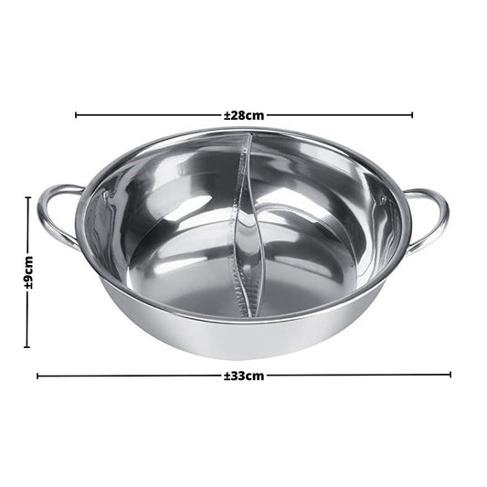 Panci Hotpot 2 Sekat Stainless Steel 28Cm Steamboat Shabu Suki Kuali Wadah Tempat Sayur Sop 2in1 Dandang Steamer Rasa Ala Korea Pan Hot Pot Rebus Soup Serbaguna