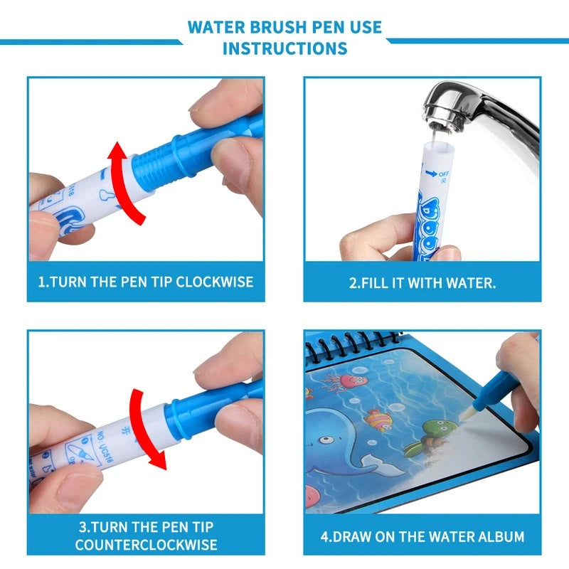 Magic Water Book FREE Spidol Air - Buku Ajaib Belajar Mewarnai Edukasi Anak / Practice Drawing Repeated Use Latihan Motorik Menggambar Kreativitas Hadiah Kado Ulang Tahun Prasekolah Paud TK SD Bisa Dipakai Berkali-kali