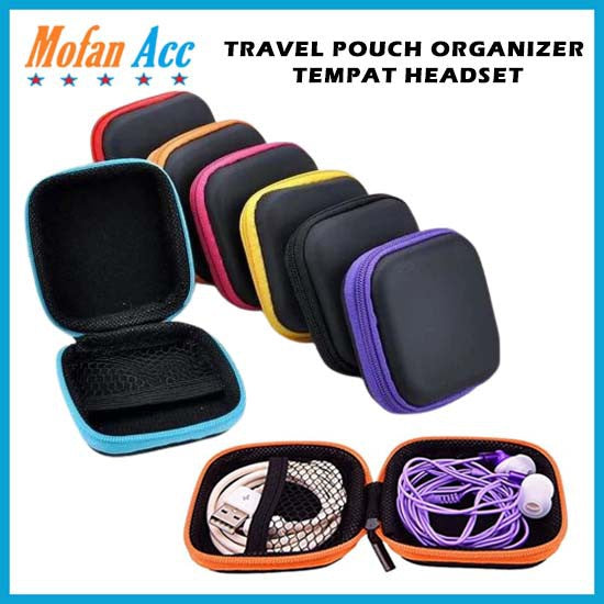 [MA] Travel Pouch Dompet Persegi Case Organizer Tempat Headset Koin Kunci Kotak Penyimpanan Charger Mini