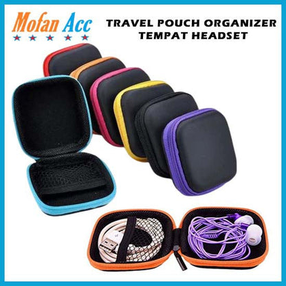 [MA] Travel Pouch Dompet Persegi Case Organizer Tempat Headset Koin Kunci Kotak Penyimpanan Charger Mini